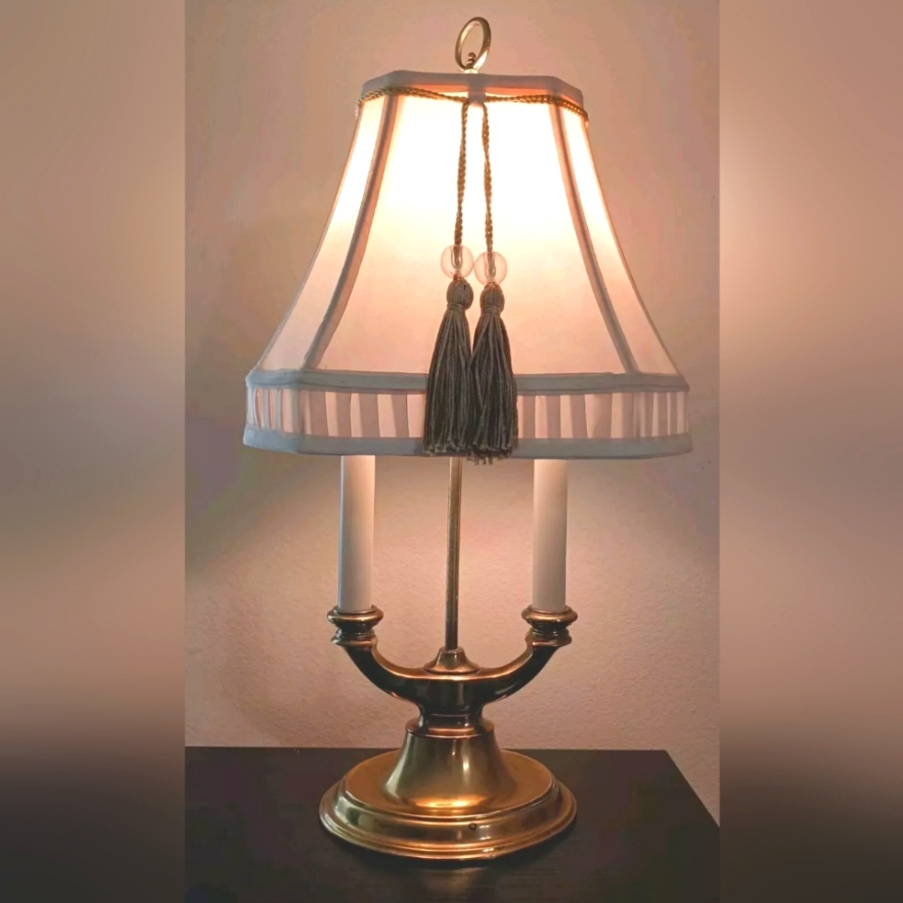 Solid brass vintage table lamp dual wick electric brass candle stick lamp